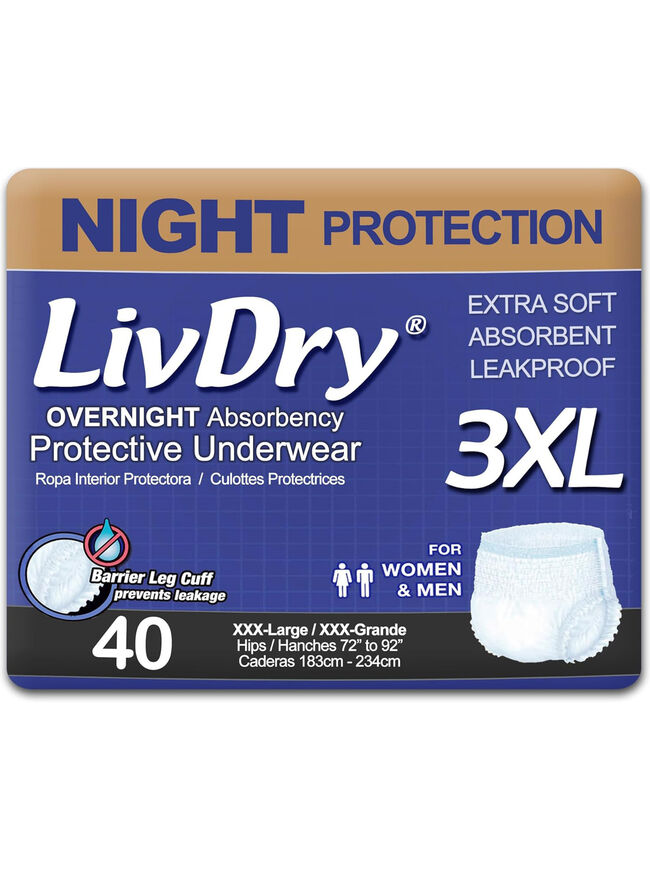 LivDry Overnight Adult Incontinence Underwear: Leak Protection, XXX-L, 40 Count