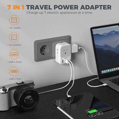 European Travel Plug Adapter, TESSAN US to France Plug Adapter with 4 AC Outlets 3 USB Ports(1 USB C), Type C/E/F Power Adaptor for USA to Europe Korea Spain Germany Iceland Russia