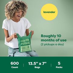Earth Rated Dog Poop Bags with Handles Value Pack, Easy Tie and Guaranteed Leakproof, Lavender, 600 Handle Bags