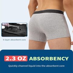 Mens Incontinence Underwear Washable, 2.3 oz Leak Proof Absorbent Odor Neutralization Briefs for Bladder Leak 2 Pack(Gray, XL)