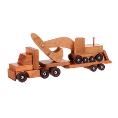 American Made Wooden Toy Excavator (rides on Low Boy Truck) - Harvest