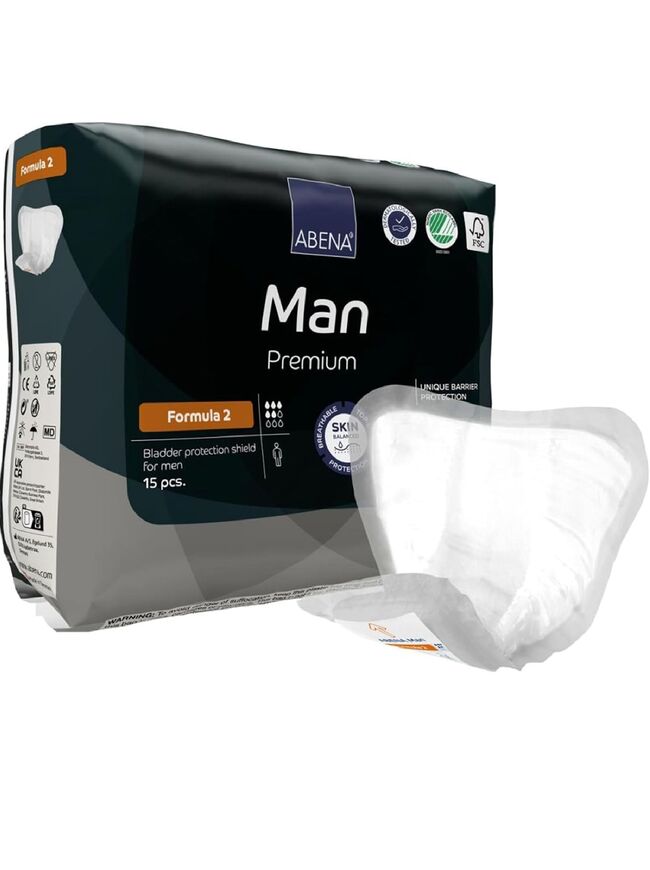 Abena Man Premium Incontinence Guards, (Sizes 0 to 2) Formula 2, 15 Count