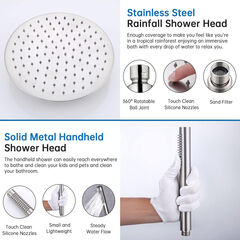 G-Promise All Metal 10 Inch Rain Shower Head with Handheld Spray Combo, Contains 4-Setting Soild Brass Diverter with Holder and Adjustable Extension Arm, 71 Inch Extra Long Hose (brushed nickel)