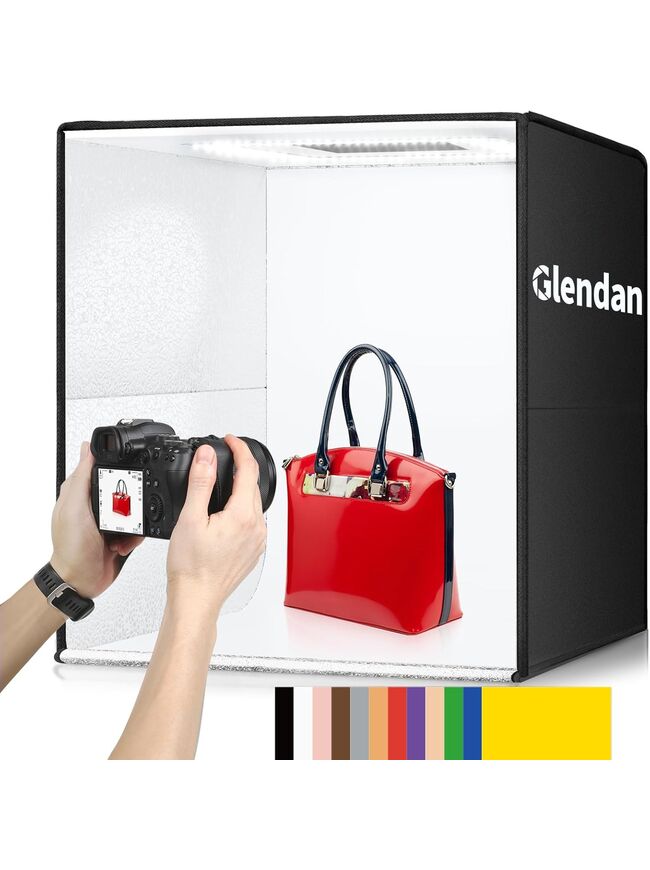 Glendan 20x20 inch Light Box Photography, Large Photo Studio Light Box, Professional Dimmable Photo Booth with 240 LED Lights & 6 Double-Sided Color Backdrops Photo Box for Product Photography