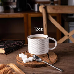 GBHOME 12oz Stackable Ceramic Coffee Mugs with Texture Patterns, Set of 4, Off White