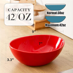 Hasense Porcelain Salad Bowls, Large Serving Dish for Entertaining, 42 Ounce Stackable Dinner Bowls Set of 4 for Salads Cereal Soup Pasta, Dishwasher Microwave Safe, Christmas Holiday Gift, Red