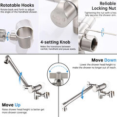 G-Promise All Metal 10 Inch Rain Shower Head with Handheld Spray Combo, Contains 4-Setting Soild Brass Diverter with Holder and Adjustable Extension Arm, 71 Inch Extra Long Hose (brushed nickel)