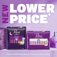 Poise Overnight Incontinence & Postpartum Pads for Bladder Leaks, 8 Drop Extra Coverage, 72 Count (2 Packs of 36), Packaging May Vary