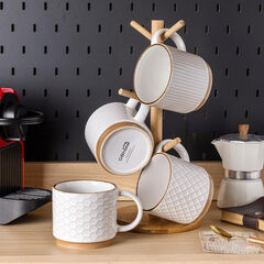 GBHOME 12oz Stackable Ceramic Coffee Mugs with Texture Patterns, Set of 4, Off White