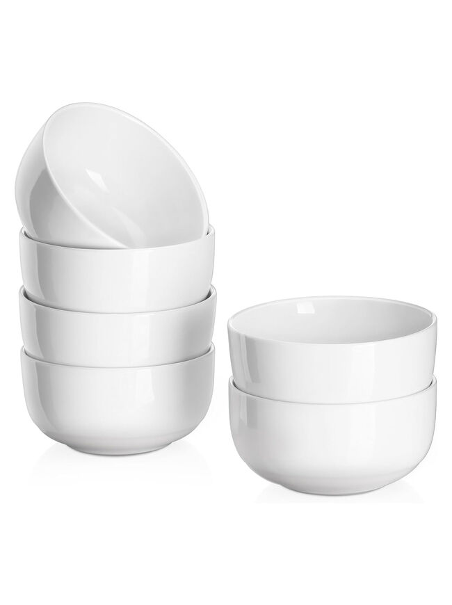 DOWAN 10 OZ Ice Cream Bowls - 4.25" Ceramic Dessert Bowl Set of 6 - Porcelain Small Bowls, Bouillon Cups for Side Dishes, Ice Cream, Oatmeal, Fruit, Portion Control - Dishwasher Microwave Safe