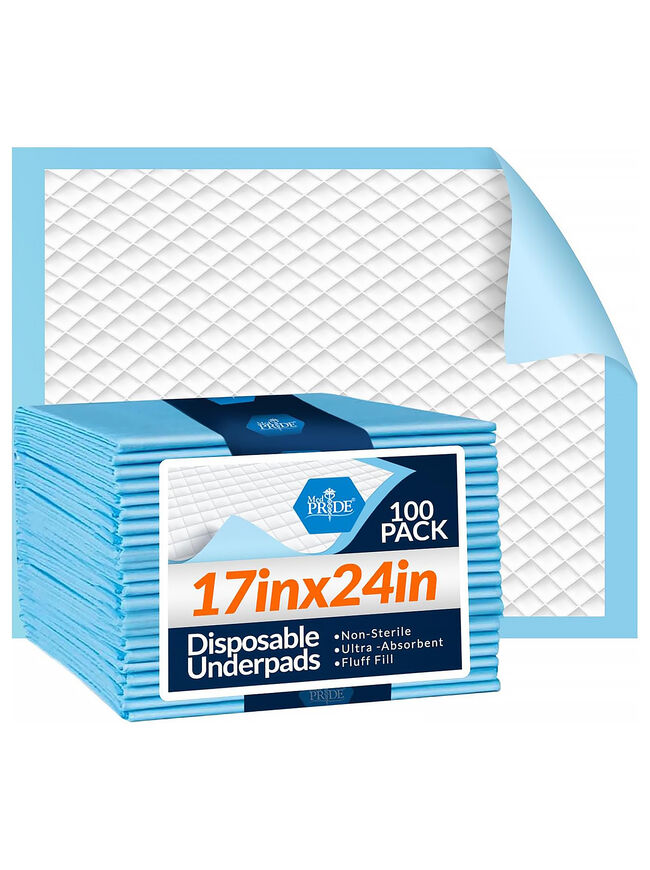 Medpride Disposable Underpads 17''x24'' (100-Count) - Incontinence/Bed/Puppy