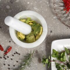 Koville Genuine Marble Mortar and Pestle Set, 5" African Stone Grinder for Kitchen, Molcajete, Guacamole, Salsa, Pill Crusher, Spice, Herb, Garlic, Nuts, Heavy Duty Grinder Bowl for Kitchen