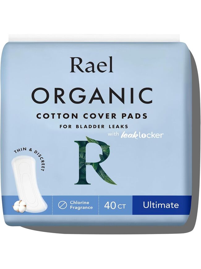 Rael Incontinence Pads for Women, Organic Cotton Cover, Postpartum Essential, Heavy Absorbency, Bladder Control, 4-Layer Core with Leak Guard Technology, Long Length (Ultimate, 40 Count)