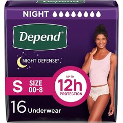 Depend Night Defense Adult Incontinence & Postpartum Bladder Leak Underwear for Women, Disposable, Overnight, Small, Blush, 16 Count, Packaging May Vary