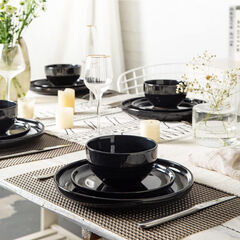 AmorArc Ceramic Dinner Plates Set of 6,10.5 inch Stoneware plates for Kitchen, Dinnerware Dishes set- Microwave,Dishwasher Safe,Scratch Resistant -Black