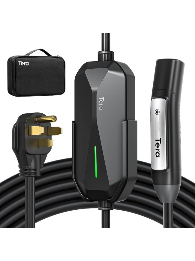 Tera 2025 New Electric Vehicle Charger for Tesla Most Compact 40A 25FT NACS ETL FCC Level 2 NEMA 14-50 & NEMA 5-15 Level 1 Waterproof Patent IP66 Portable EV Charger for Tesla Y/3/S/X Cybertruck P05