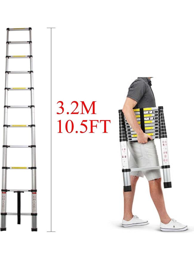 Aluminum Telescopic Extension Ladder 3.2M 10.5 Ft - Heavy Duty