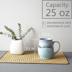 Bosmarlin Large Ceramic Coffee Mug Set of 4, 25 Oz, Coffee Cups with Big Handle, Dishwasher and Microwave Safe (Purple Blue Light)