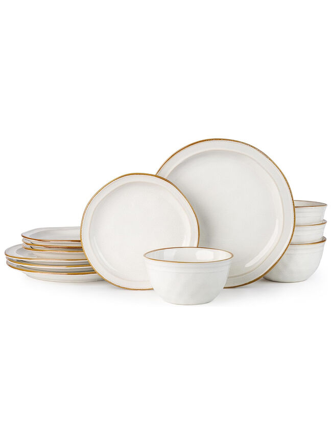 AmorArc Ceramic Dinnerware Sets,Stoneware Handmade Reactive Glaze Plates and Bowls Sets,Chip and Crack Resistant | Dishwasher & Microwave Safe,Dishes Set Service for 4 (12pc)