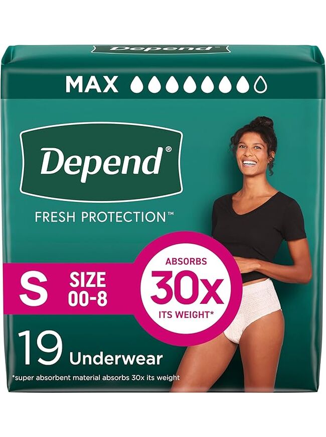 Depend Fresh Protection Adult Incontinence & Postpartum Bladder Leak Underwear for Women, Disposable, Maximum, Small, Blush, 19 Count, Packaging May Vary