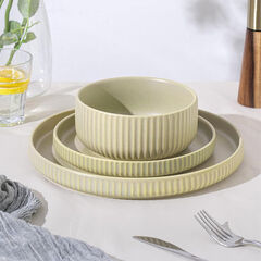 FOBENTA Dinnerware Sets for 4,Microwave Safe Plates and Bowls Sets,12 Piece Dylan Dish Set,Reactive Glaze Stoneware Dinnerware Set (Matte Reactive Glaze-Sage Green, Service for 4 (12pcs))