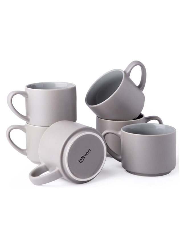 GBHOME 14 OZ Coffee Mugs Set of 6, Stackable Ceramic Mugs for Men, Women, Modern Coffee Mugs With Stable Base for Latte, Tea, Cappuccino. Dishwasher & Microwave Safe, Matte Gray