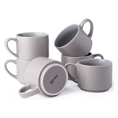 GBHOME 14 OZ Coffee Mugs Set of 6, Stackable Ceramic Mugs for Men, Women, Modern Coffee Mugs With Stable Base for Latte, Tea, Cappuccino. Dishwasher & Microwave Safe, Matte Gray