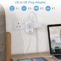 UK Adapters for Travel 2 Pack, TESSAN Type G US to UK Plug Adapter with 4 Outlets 3 USB Charger(1 USB C Port), Power Adaptor for USA to Ireland Scotland Dubai Hong Kong England British Kenya London