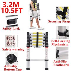 Aluminum Telescopic Extension Ladder 3.2M 10.5 Ft - Heavy Duty