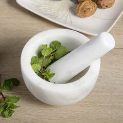 Koville Genuine Marble Mortar and Pestle Set, 5" African Stone Grinder for Kitchen, Molcajete, Guacamole, Salsa, Pill Crusher, Spice, Herb, Garlic, Nuts, Heavy Duty Grinder Bowl for Kitchen