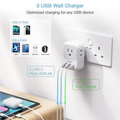 UK Adapters for Travel 2 Pack, TESSAN Type G US to UK Plug Adapter with 4 Outlets 3 USB Charger(1 USB C Port), Power Adaptor for USA to Ireland Scotland Dubai Hong Kong England British Kenya London
