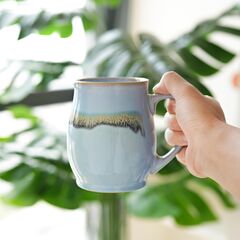 Bosmarlin Large Ceramic Coffee Mug Set of 4, 25 Oz, Coffee Cups with Big Handle, Dishwasher and Microwave Safe (Purple Blue Light)