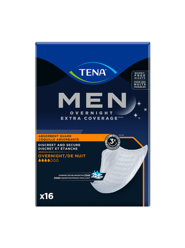 TENA Men’s Incontinence Guards, Overnight Absorbency & Odor Protection, 16 Ct