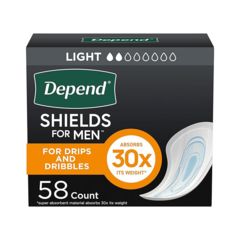 Depend Shields Incontinence Pads for Men, Light Absorbency, 58 Count (Packaging May Vary)