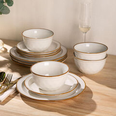 AmorArc Ceramic Dinnerware Sets,Stoneware Handmade Reactive Glaze Plates and Bowls Sets,Chip and Crack Resistant | Dishwasher & Microwave Safe,Dishes Set Service for 4 (12pc)