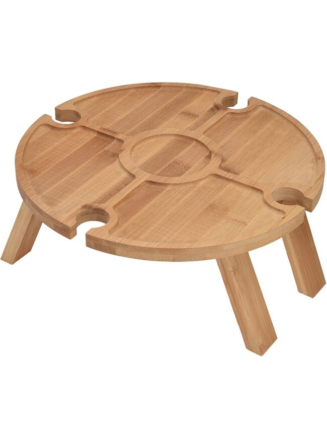 Jauarta Portable Bamboo Wine Table, Wooden Outdoor Folding Picnic Table with Wine Glass Holder, Portable Camping Wine Table Snack Tray