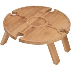 Jauarta Portable Bamboo Wine Table, Wooden Outdoor Folding Picnic Table with Wine Glass Holder, Portable Camping Wine Table Snack Tray