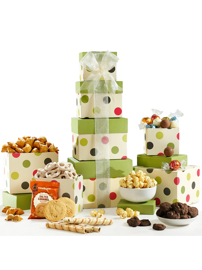 Broadway Basketeers Food Gift Basket Tower Snack Gifts for Women, Men, Families, College, Delivery for, Appreciation, Thank You, Birthday, Corporate, Get Well Soon Care Package
