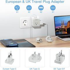 TESSAN All European UK Travel Plug Adapter Kit, International Detachable with 3 Outlet 3 USB Charger (1 USB C), Type C/G/E/F EU Ireland Power Adaptor, US to Europe Italy Spain France Greece