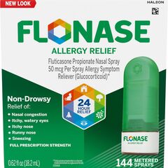 Flonase Allergy Relief Nasal Spray, 24 Hour Non Drowsy Allergy Medicine, Metered Nasal Spray - 144 Sprays- Fall and Seasonal Allergy Relief