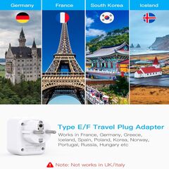 Type E F Plug Adapter, HANYCONY Germany France Travel Plug Adapter with 2 Outlets 3 USB Ports(2 USB C)，Schuko Plug Power Adaptor for US to Europe EU Spain Iceland Korea Greece German French