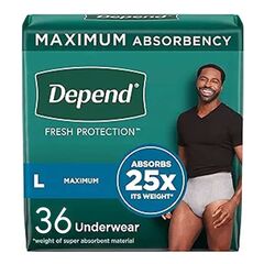 Depend Fresh Protection Adult Incontinence Underwear for Men, Disposable, Maximum, Large, Grey, 36 Count, Packaging May Vary