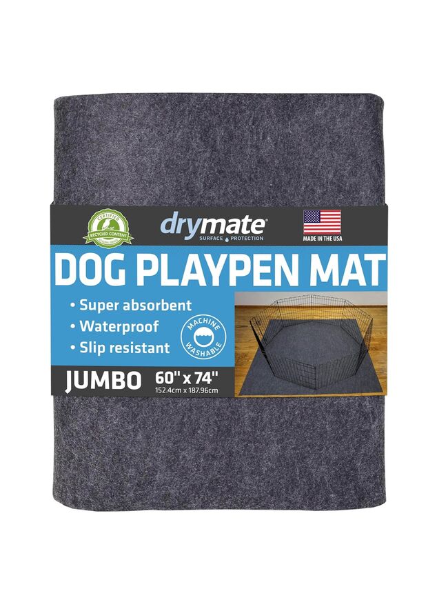 Drymate Dog Playpen Mat, Absorbent, Waterproof, Non-Slip, Machine Washable, Jumbo XXL Size (60x74), Reusable Puppy Pad for Training, Whelping, Housebreaking, Incontinence, and Crate/Kennel (USA Made)
