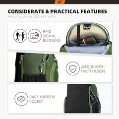 SKYSPER Sling Bag RFID Crossbody Sling Backpack Cross Body Shoulder Bag Travel Hiking Daypack for Women Men, Army Green