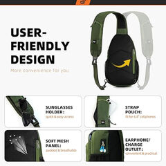 SKYSPER Sling Bag RFID Crossbody Sling Backpack Cross Body Shoulder Bag Travel Hiking Daypack for Women Men, Army Green