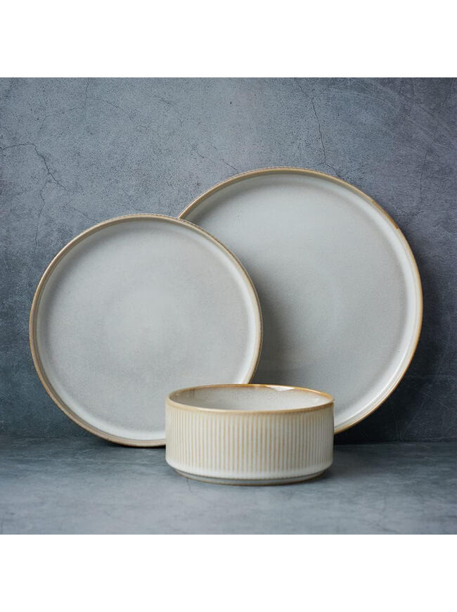 Famiware Star Dinnerware Sets, Plates and Bowls Set for 4, 12 Pieces Dishes- Chip and Scratch Resistant, Microwave and Dishwasher Safe Kitchen Set, Cappuccino White