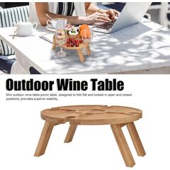 Jauarta Portable Bamboo Wine Table, Wooden Outdoor Folding Picnic Table with Wine Glass Holder, Portable Camping Wine Table Snack Tray