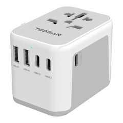 TESSAN Universal Travel Adapter, International Power Adapter 5.6A 28W 3 USB C 2 USB A Ports, Travel Worldwide Plug Adaptor, Outlet Wall Charger for Europe UK EU AUS (Type C/G/A/I)