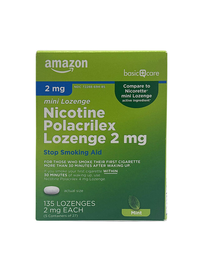 Amazon Basic Care Mini Nicotine Polacrilex Lozenge, 2 Mg (Nicotine), Mint Flavor, 135 Count