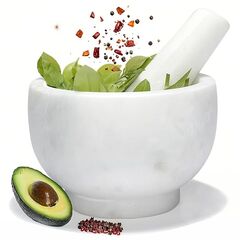Koville Genuine Marble Mortar and Pestle Set, 5" African Stone Grinder for Kitchen, Molcajete, Guacamole, Salsa, Pill Crusher, Spice, Herb, Garlic, Nuts, Heavy Duty Grinder Bowl for Kitchen